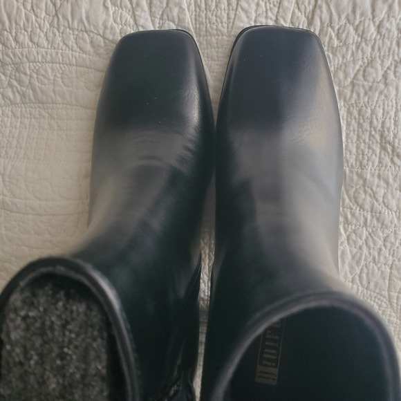 Black Square Toe Block Heel Ankle Boots Size 7 - Picture 2 of 10